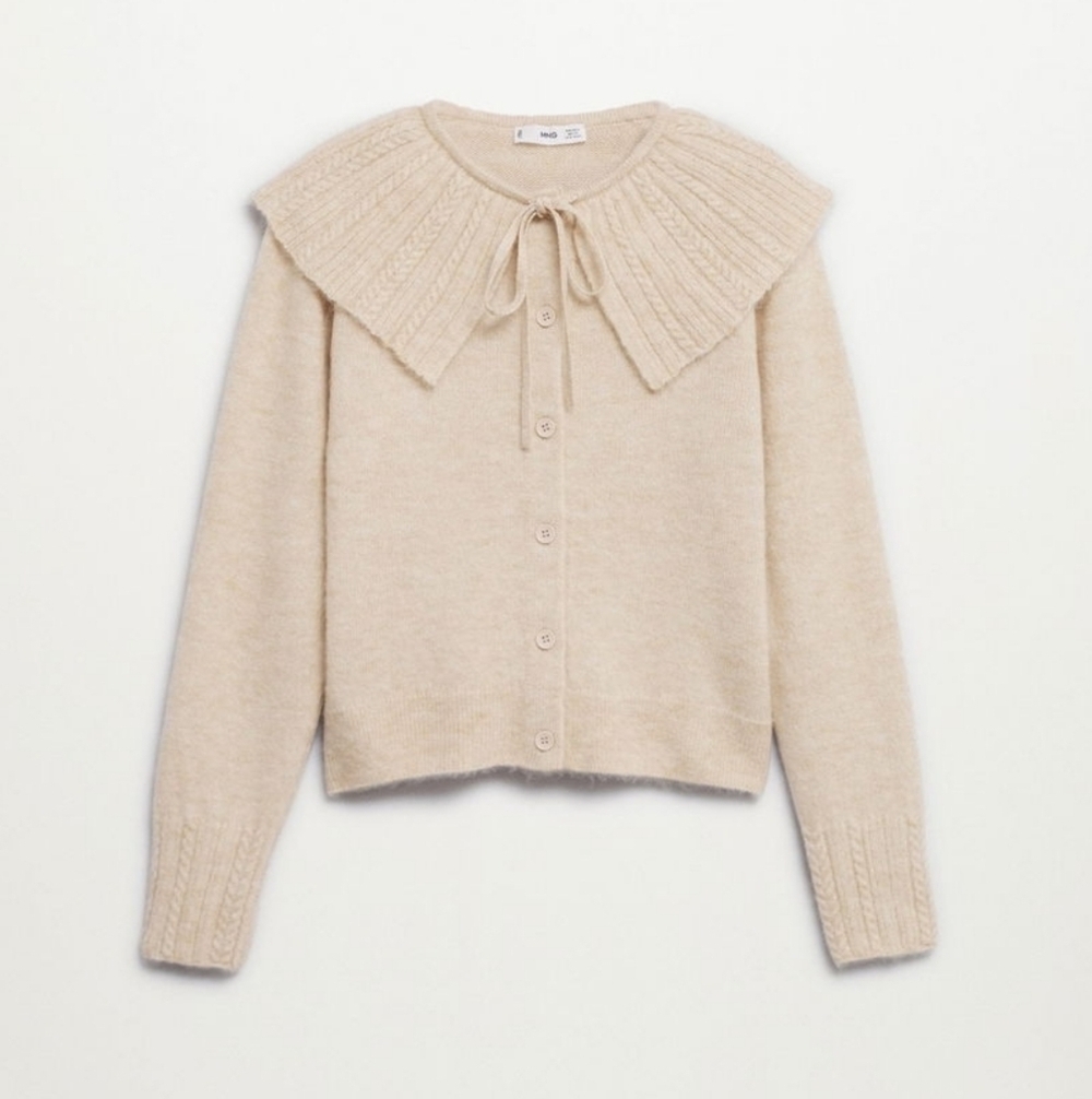Mango Tie Neck Sweater Cream size M